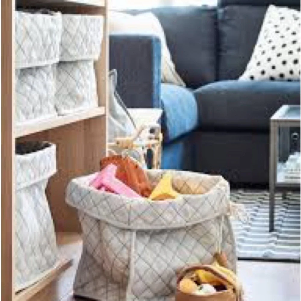 IKEA SKUBBARE foldable Basket, natural, blue 2 pieces